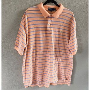 Polo Ralph Lauren Polo Shirt Mens 1X Big Peach Striped Cotton Short Sleeve Pony